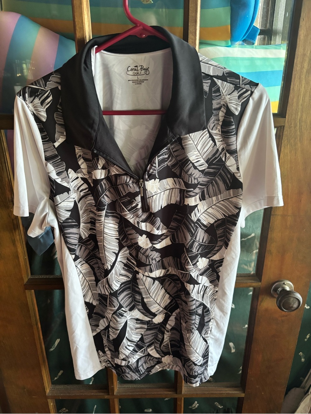Coral Bay Women’s Black & White Leaf-Print Polo